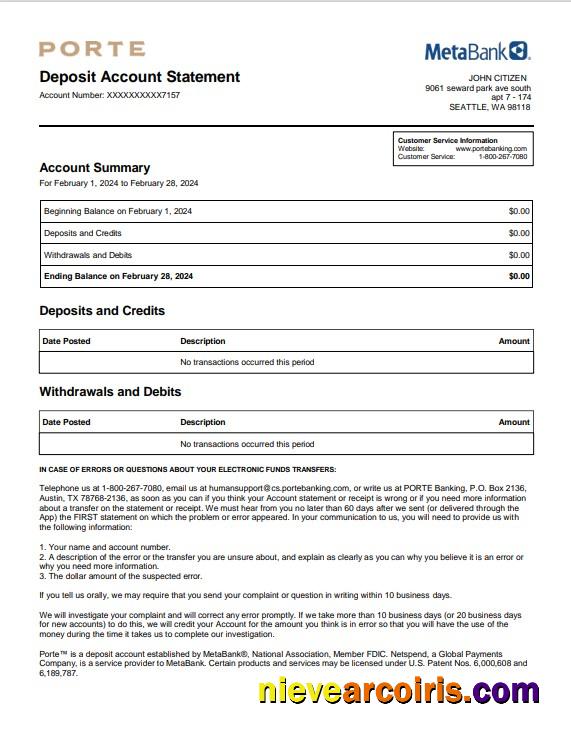USA Meta Bank statement Word and PDF